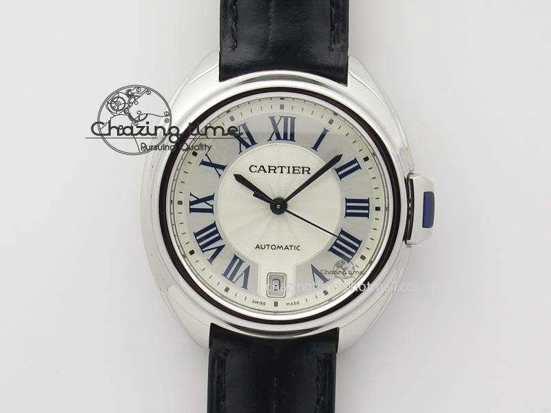Cle de Cartier SS 35mm V6F Best Edition White Textured Dial On Black Leather Strap MIYOTA Affordable 6353
