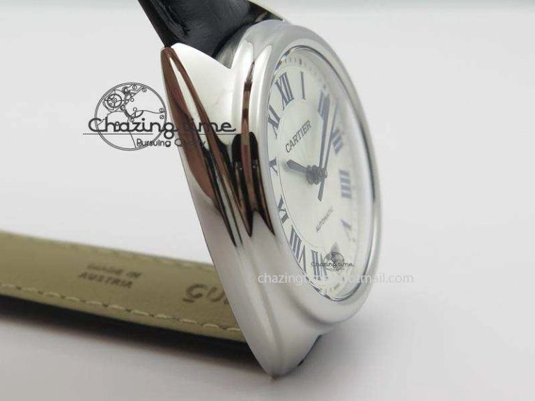 Cle de Cartier SS 35mm V6F Best Edition White Textured Dial On Black Leather Strap MIYOTA Affordable 6353