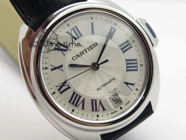 Cle de Cartier SS 35mm V6F Best Edition White Textured Dial On Black Leather Strap MIYOTA Affordable 6353