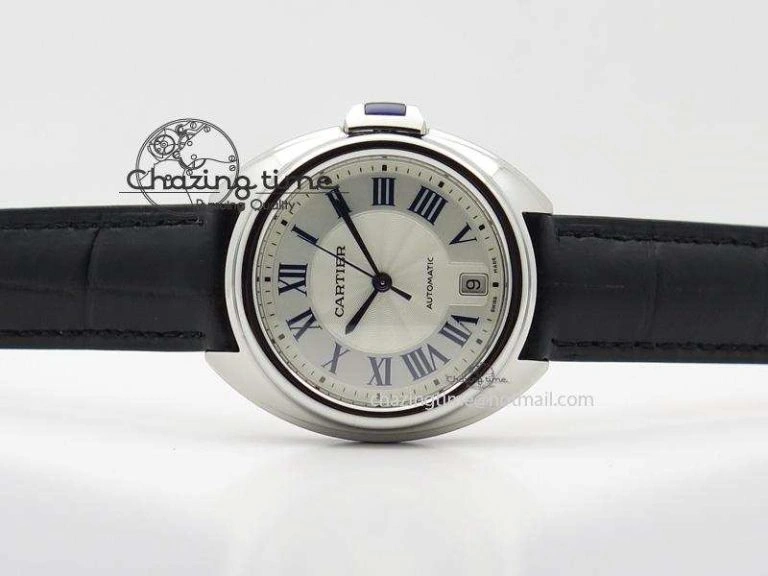 Cle de Cartier SS 35mm V6F Best Edition White Textured Dial On Black Leather Strap MIYOTA Affordable 6353
