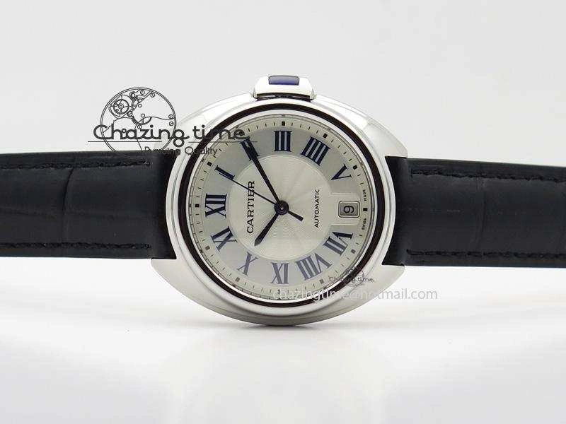 Cle de Cartier SS 35mm V6F Best Edition White Textured Dial On Black Leather Strap MIYOTA Affordable 6353