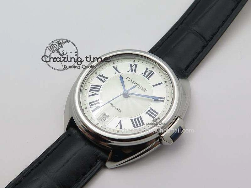 Cle de Cartier SS 35mm V6F Best Edition White Textured Dial On Black Leather Strap MIYOTA Affordable 6353