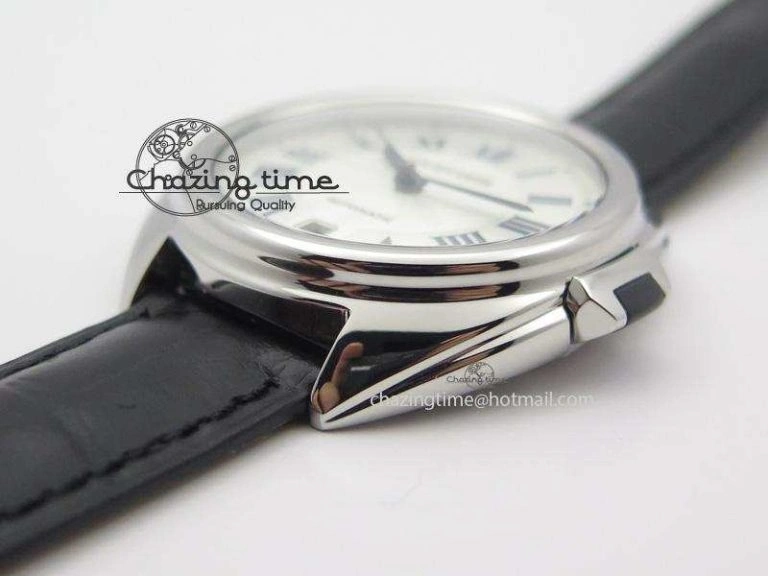 Cle de Cartier SS 35mm V6F Best Edition White Textured Dial On Black Leather Strap MIYOTA Affordable 6353