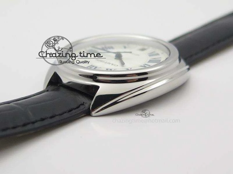 Cle de Cartier SS 35mm V6F Best Edition White Textured Dial On Black Leather Strap MIYOTA Affordable 6353