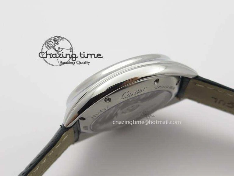 Cle de Cartier SS 35mm V6F Best Edition White Textured Dial On Black Leather Strap MIYOTA Affordable 6353