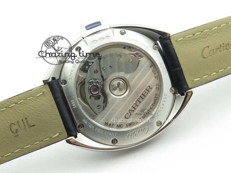 Cle de Cartier SS 35mm V6F Best Edition White Textured Dial On Black Leather Strap MIYOTA Affordable 6353