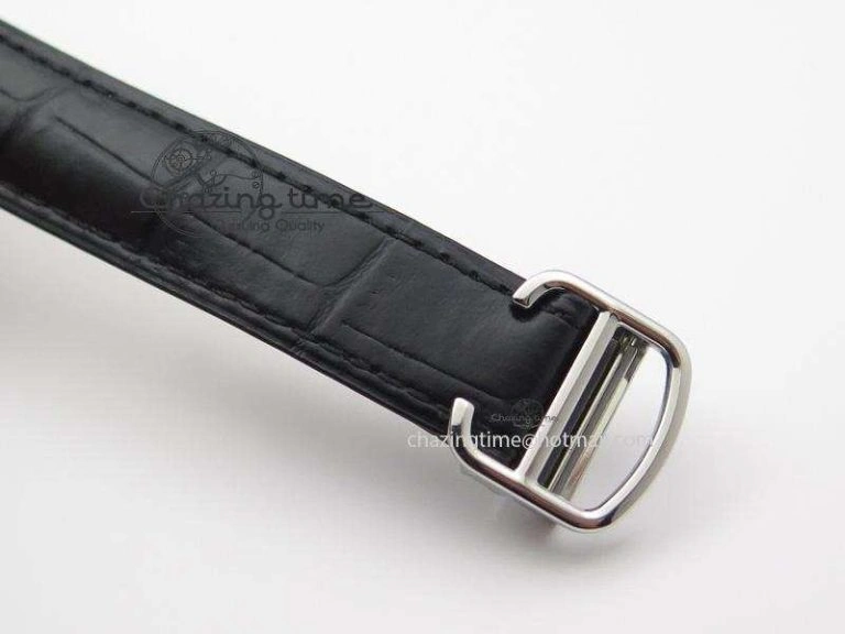 Cle de Cartier SS 35mm V6F Best Edition White Textured Dial On Black Leather Strap MIYOTA Affordable 6353