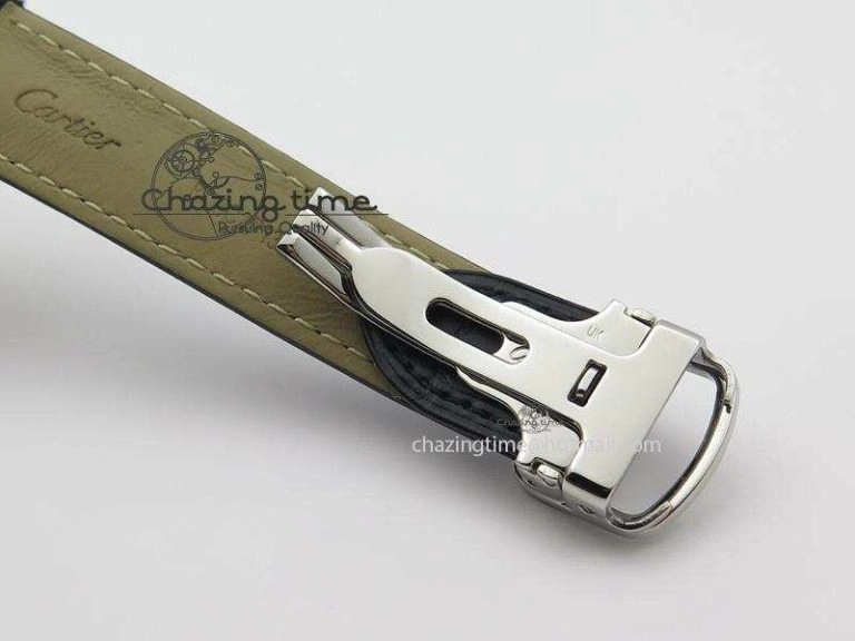 Cle de Cartier SS 35mm V6F Best Edition White Textured Dial On Black Leather Strap MIYOTA Affordable 6353