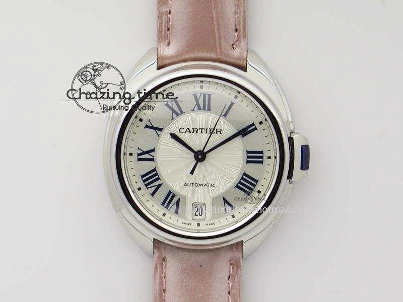 Cle de Cartier SS 35mm V6F Best Edition White Textured Dial On Pink Leather Strap MIYOTA Flexible 6351