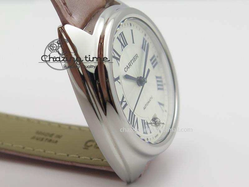 Cle de Cartier SS 35mm V6F Best Edition White Textured Dial On Pink Leather Strap MIYOTA Flexible 6351