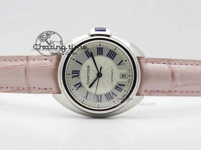 Cle de Cartier SS 35mm V6F Best Edition White Textured Dial On Pink Leather Strap MIYOTA Flexible 6351