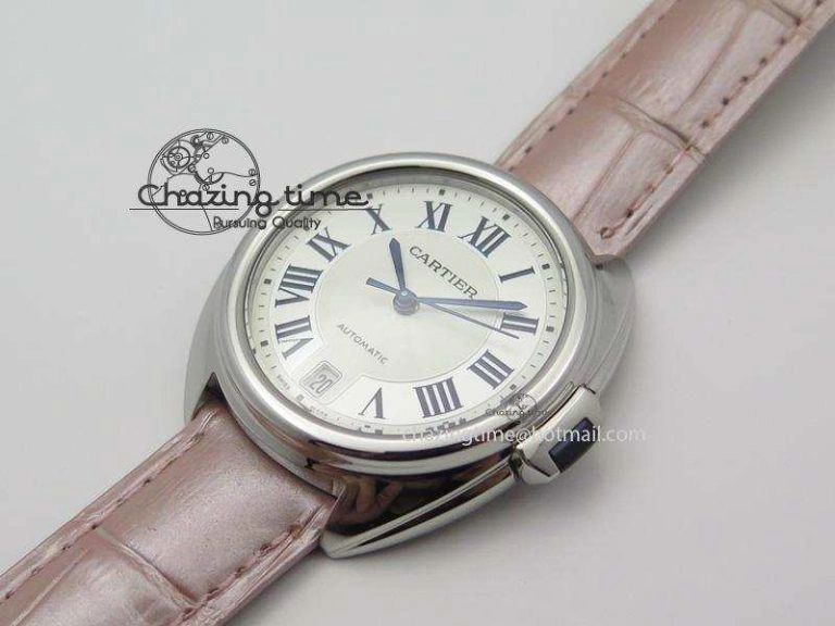 Cle de Cartier SS 35mm V6F Best Edition White Textured Dial On Pink Leather Strap MIYOTA Flexible 6351