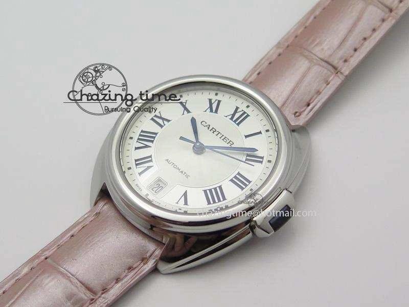 Cle de Cartier SS 35mm V6F Best Edition White Textured Dial On Pink Leather Strap MIYOTA Flexible 6351