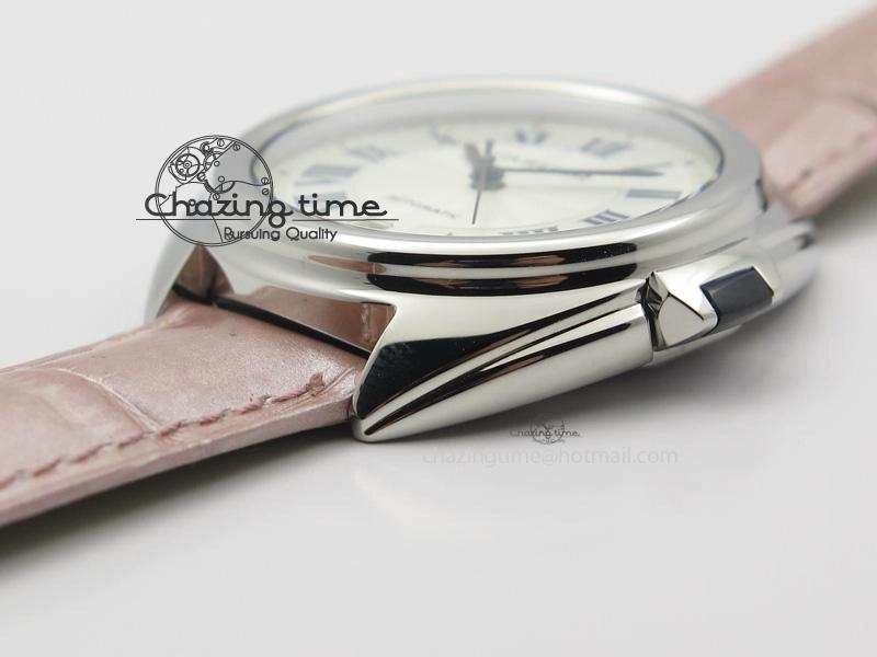 Cle de Cartier SS 35mm V6F Best Edition White Textured Dial On Pink Leather Strap MIYOTA Flexible 6351