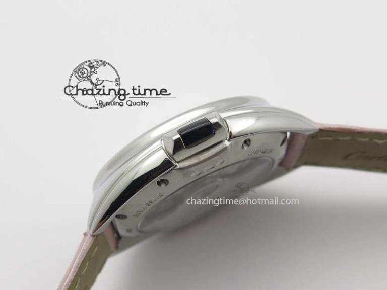 Cle de Cartier SS 35mm V6F Best Edition White Textured Dial On Pink Leather Strap MIYOTA Flexible 6351