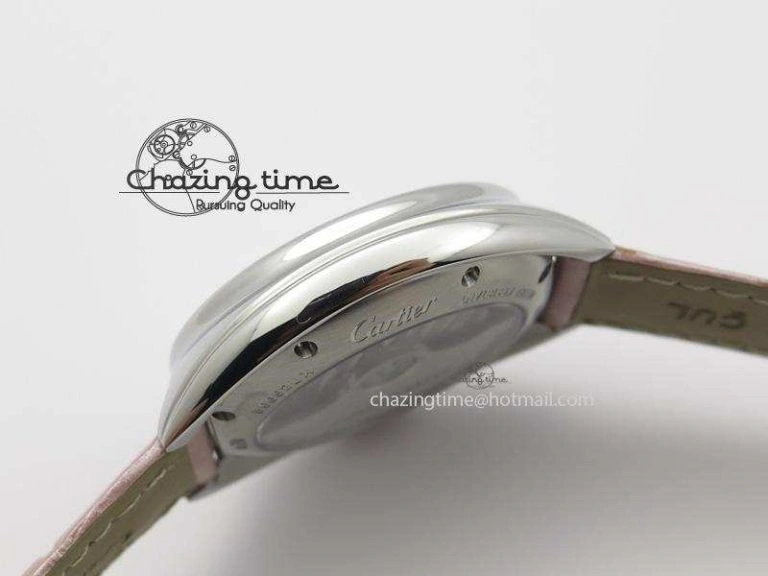 Cle de Cartier SS 35mm V6F Best Edition White Textured Dial On Pink Leather Strap MIYOTA Flexible 6351