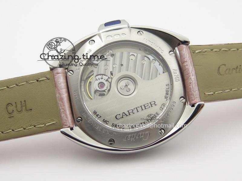 Cle de Cartier SS 35mm V6F Best Edition White Textured Dial On Pink Leather Strap MIYOTA Flexible 6351
