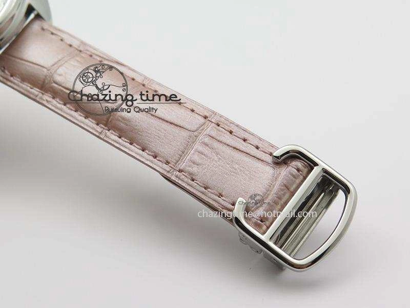 Cle de Cartier SS 35mm V6F Best Edition White Textured Dial On Pink Leather Strap MIYOTA Flexible 6351