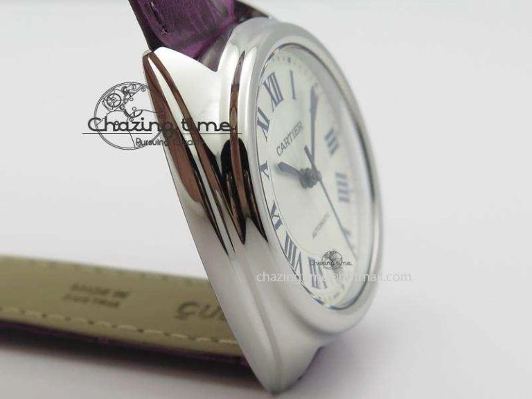 OdorResistant Cle de Cartier SS 35mm V6F Best Edition White Textured Dial On Purple Leather Strap MIYOTA 6348