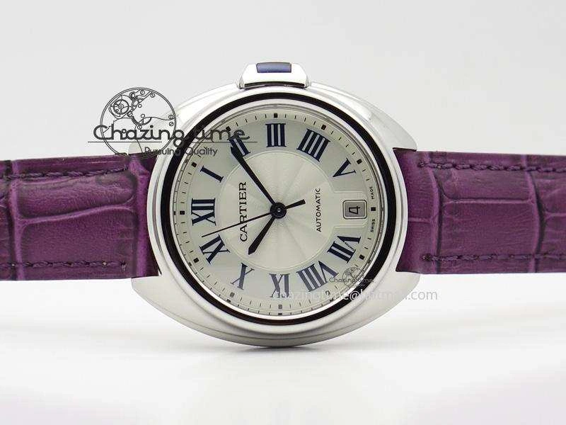 OdorResistant Cle de Cartier SS 35mm V6F Best Edition White Textured Dial On Purple Leather Strap MIYOTA 6348