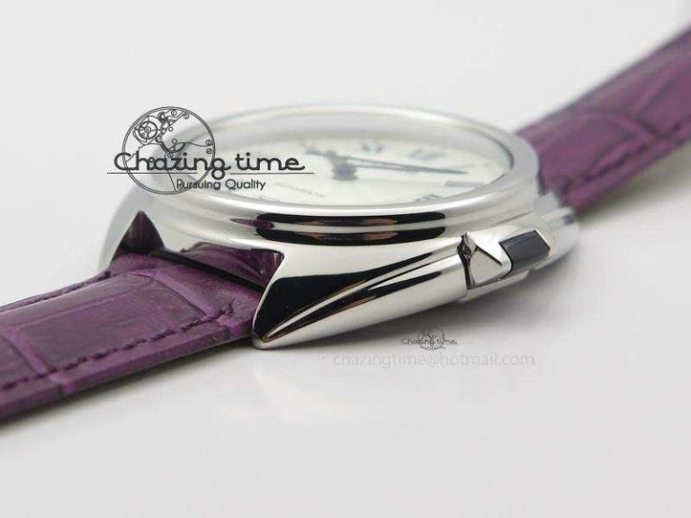 OdorResistant Cle de Cartier SS 35mm V6F Best Edition White Textured Dial On Purple Leather Strap MIYOTA 6348