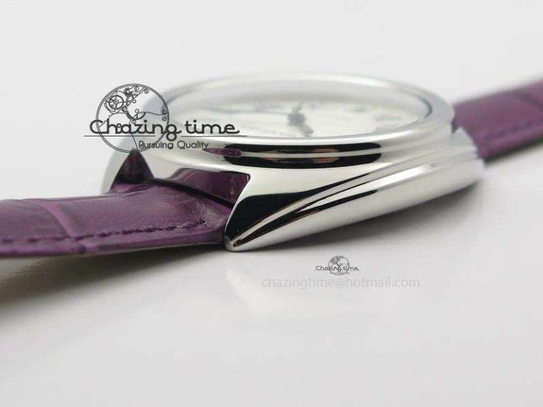 OdorResistant Cle de Cartier SS 35mm V6F Best Edition White Textured Dial On Purple Leather Strap MIYOTA 6348