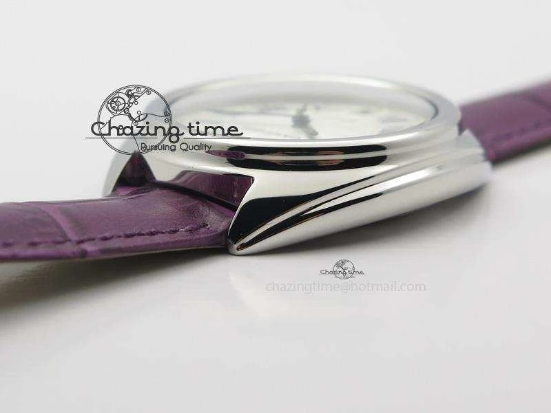 OdorResistant Cle de Cartier SS 35mm V6F Best Edition White Textured Dial On Purple Leather Strap MIYOTA 6348