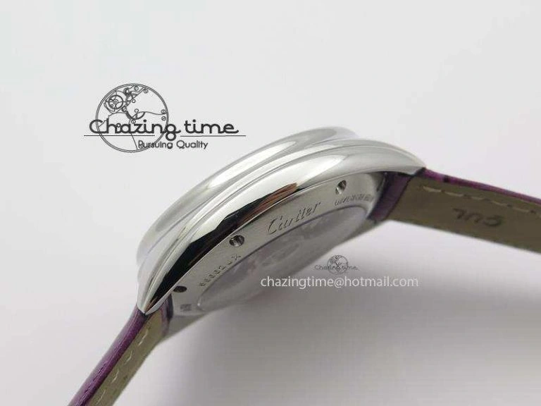 OdorResistant Cle de Cartier SS 35mm V6F Best Edition White Textured Dial On Purple Leather Strap MIYOTA 6348