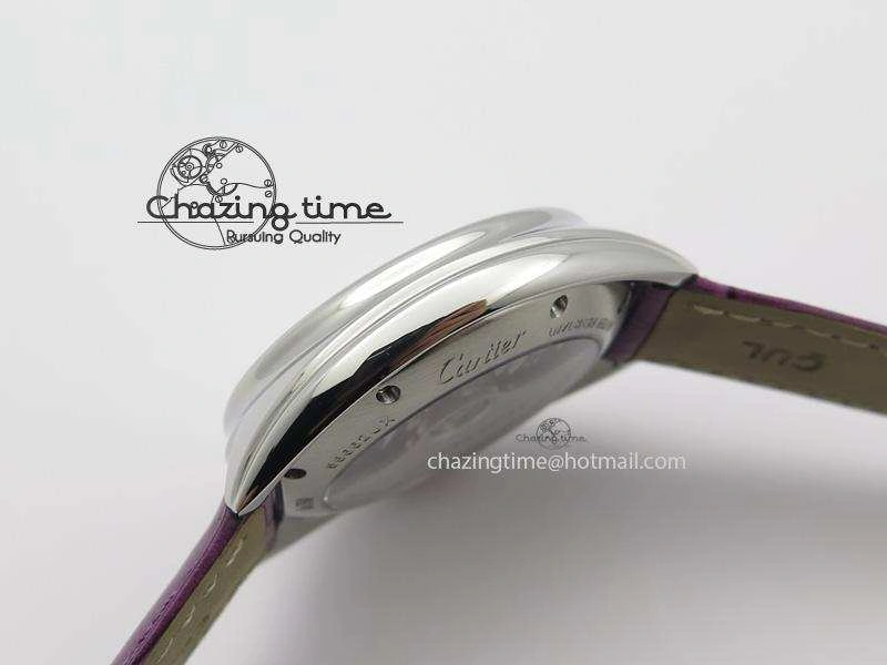 OdorResistant Cle de Cartier SS 35mm V6F Best Edition White Textured Dial On Purple Leather Strap MIYOTA 6348