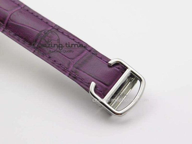 OdorResistant Cle de Cartier SS 35mm V6F Best Edition White Textured Dial On Purple Leather Strap MIYOTA 6348