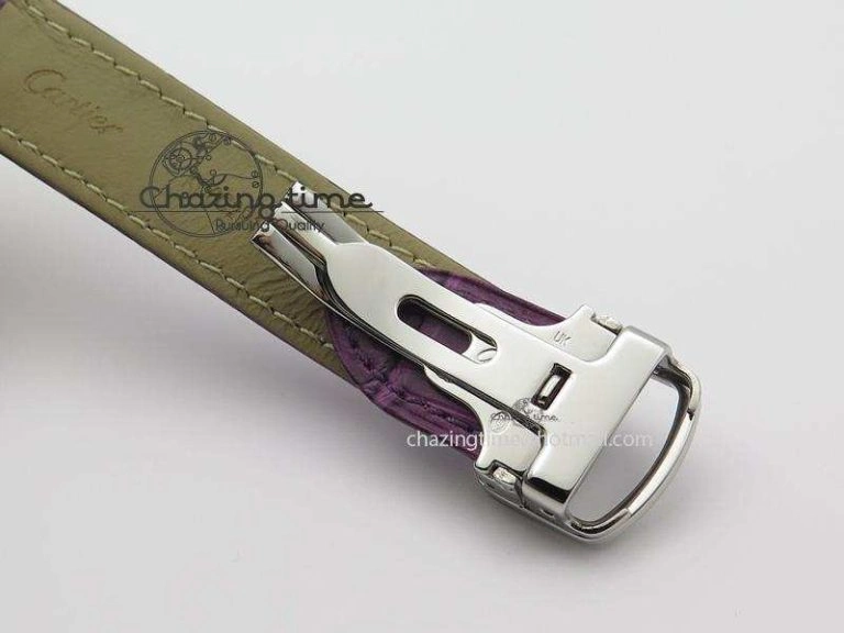 OdorResistant Cle de Cartier SS 35mm V6F Best Edition White Textured Dial On Purple Leather Strap MIYOTA 6348