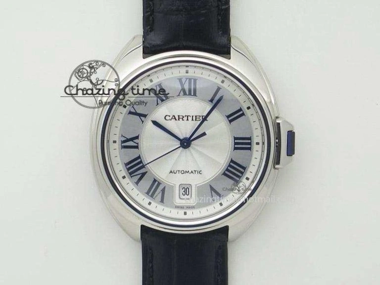 Cozy Cle de Cartier SS V6F Best Edition White Textured Dial On Black Leather Strap MIYOTA 6369