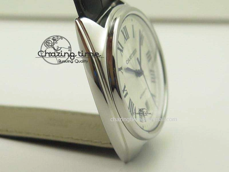 Cozy Cle de Cartier SS V6F Best Edition White Textured Dial On Black Leather Strap MIYOTA 6369