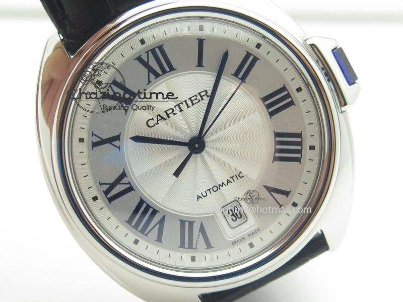 Cozy Cle de Cartier SS V6F Best Edition White Textured Dial On Black Leather Strap MIYOTA 6369