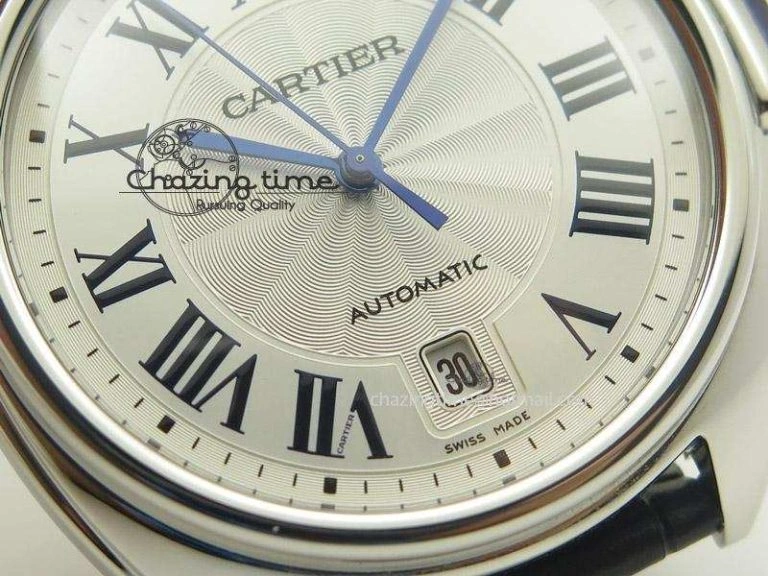 Cozy Cle de Cartier SS V6F Best Edition White Textured Dial On Black Leather Strap MIYOTA 6369