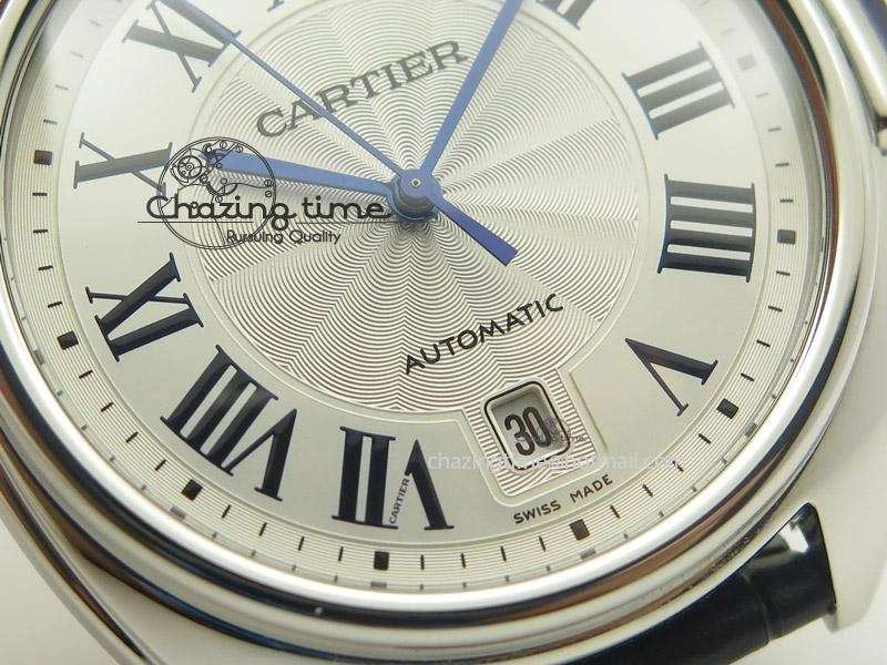 Cozy Cle de Cartier SS V6F Best Edition White Textured Dial On Black Leather Strap MIYOTA 6369