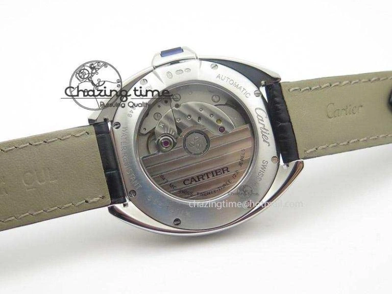 Cozy Cle de Cartier SS V6F Best Edition White Textured Dial On Black Leather Strap MIYOTA 6369