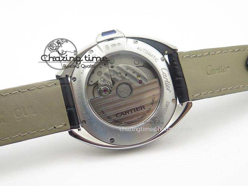 Cozy Cle de Cartier SS V6F Best Edition White Textured Dial On Black Leather Strap MIYOTA 6369
