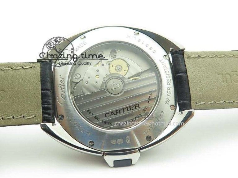 Cozy Cle de Cartier SS V6F Best Edition White Textured Dial On Black Leather Strap MIYOTA 6369