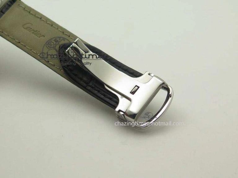 Cozy Cle de Cartier SS V6F Best Edition White Textured Dial On Black Leather Strap MIYOTA 6369