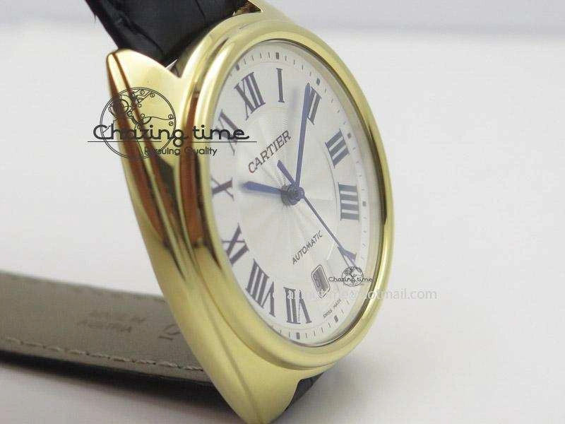 Resilient Cle de Cartier YG V6F Best Edition White Textured Dial On Black Leather Strap MIYOTA 6360