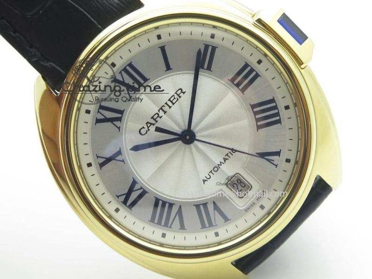 Resilient Cle de Cartier YG V6F Best Edition White Textured Dial On Black Leather Strap MIYOTA 6360