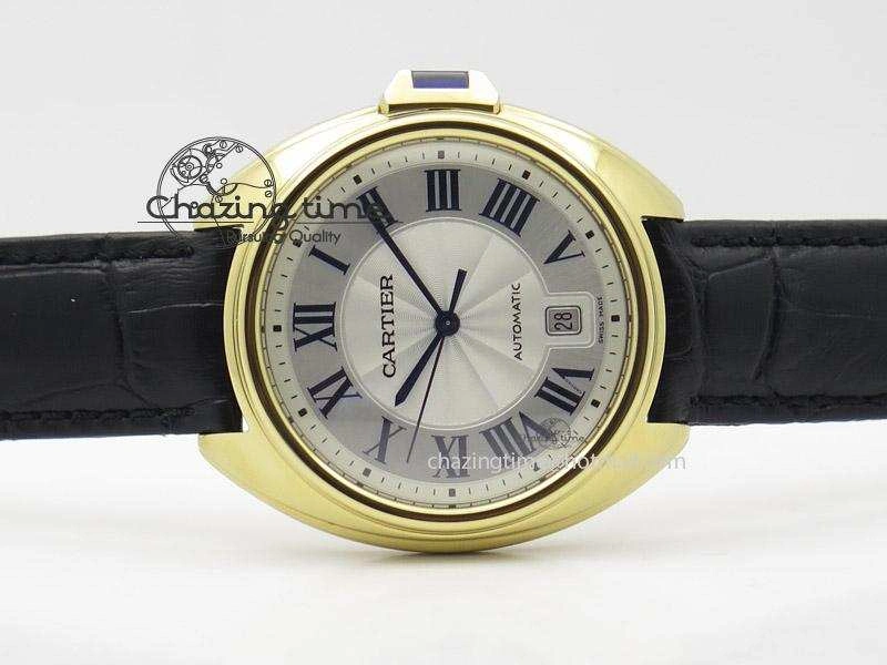 Resilient Cle de Cartier YG V6F Best Edition White Textured Dial On Black Leather Strap MIYOTA 6360