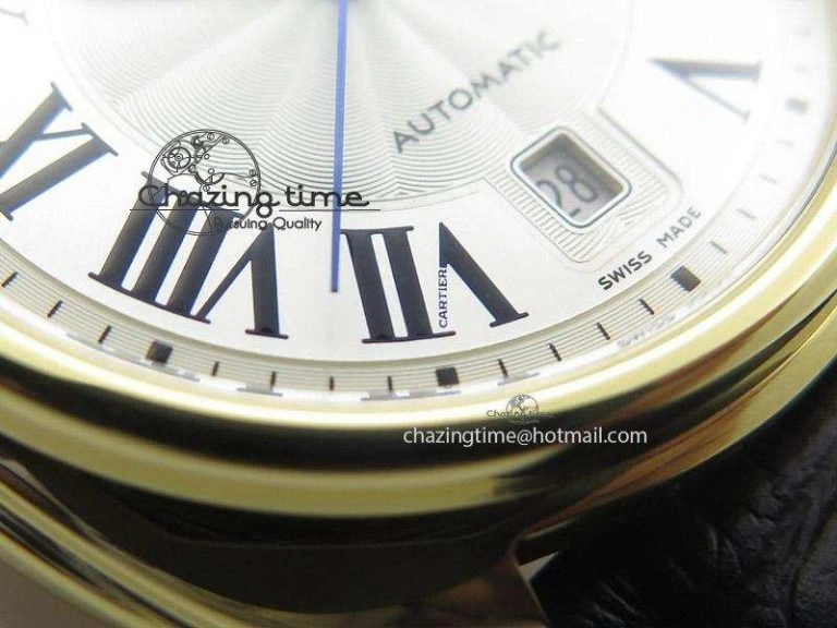 Resilient Cle de Cartier YG V6F Best Edition White Textured Dial On Black Leather Strap MIYOTA 6360