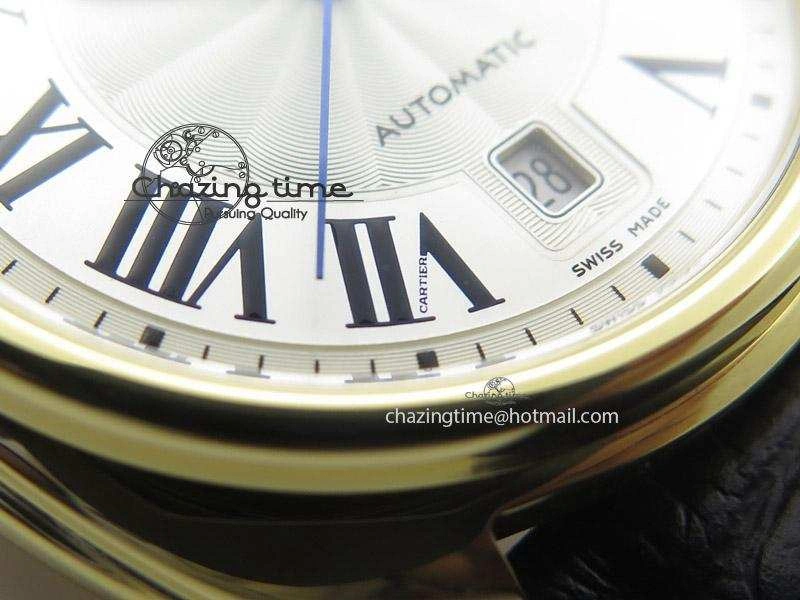 Resilient Cle de Cartier YG V6F Best Edition White Textured Dial On Black Leather Strap MIYOTA 6360