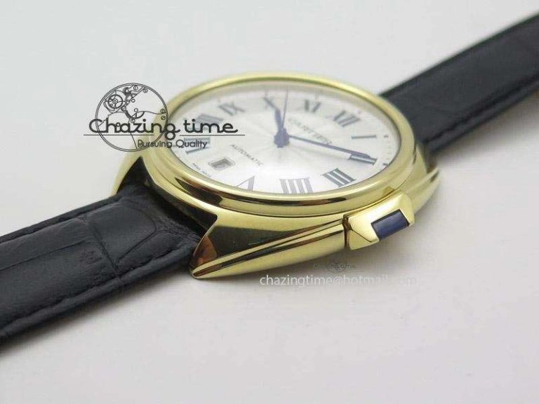 Resilient Cle de Cartier YG V6F Best Edition White Textured Dial On Black Leather Strap MIYOTA 6360