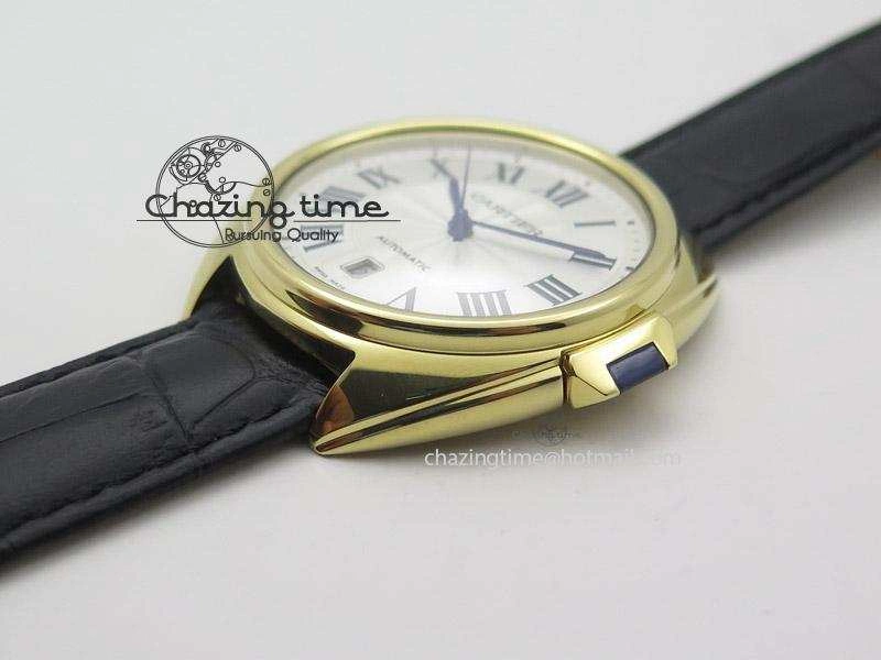 Resilient Cle de Cartier YG V6F Best Edition White Textured Dial On Black Leather Strap MIYOTA 6360