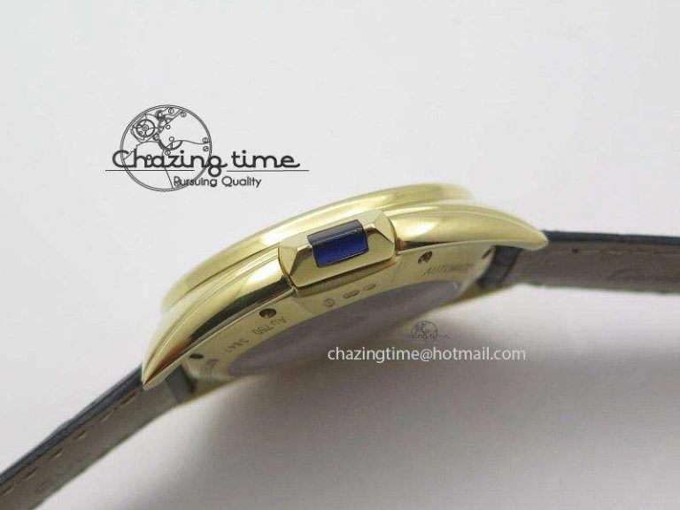 Resilient Cle de Cartier YG V6F Best Edition White Textured Dial On Black Leather Strap MIYOTA 6360