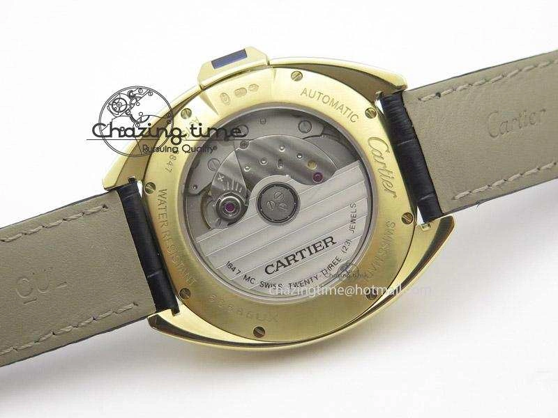 Resilient Cle de Cartier YG V6F Best Edition White Textured Dial On Black Leather Strap MIYOTA 6360