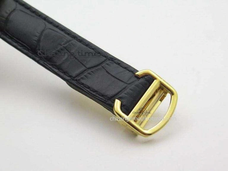 Resilient Cle de Cartier YG V6F Best Edition White Textured Dial On Black Leather Strap MIYOTA 6360